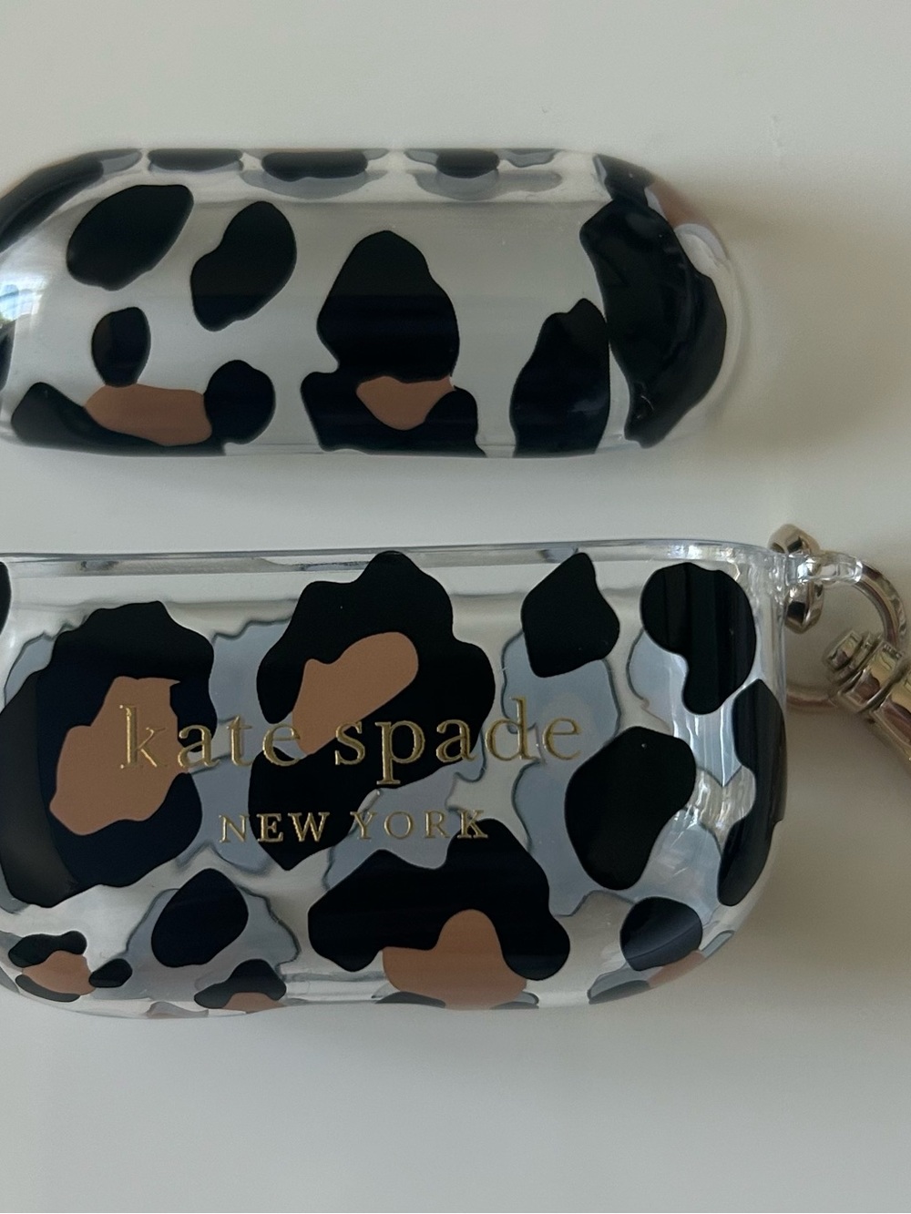 Kate Spade New York Black, Tan & White Leopard Print AirPods Case with Keyring